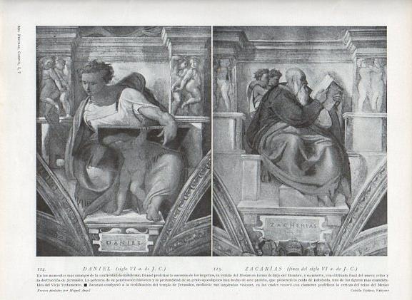 LAMINA V09914: Daniel y Zacarias frescos Capilla Sixtina, por Miguel Angel