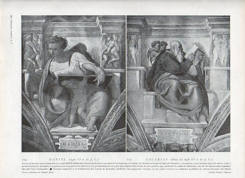 LAMINA V09914: Daniel y Zacarias frescos Capilla Sixtina, por Miguel Angel
