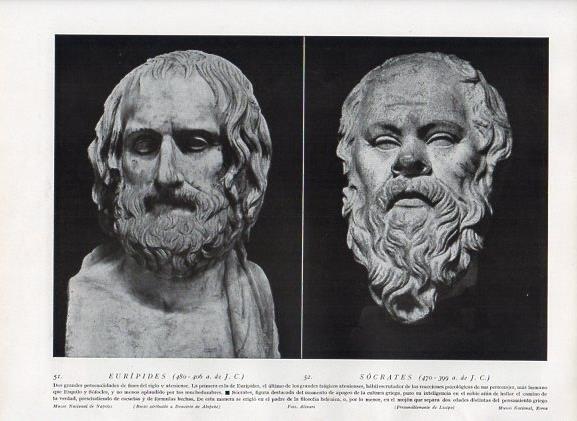 LAMINA V09889: Bustos de Euripides por Alopeke y Socrates por Lisipo