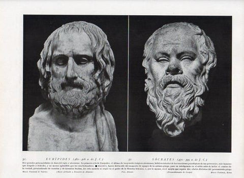 LAMINA V09889: Bustos de Euripides por Alopeke y Socrates por Lisipo