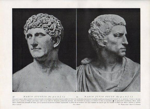 LAMINA V09907: Busto de Marco Antonio en Museo Vaticano y Marco Junio Bruto por Miguel Angel