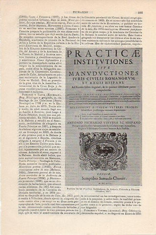 LAMINA V09375: Portada de Practicae Institutiones de Pichardo y Vinuesa