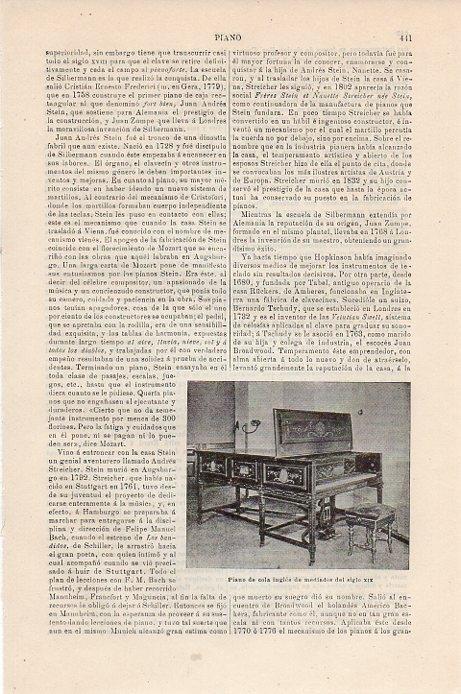 LAMINA V09343: Piano de cola ingles siglo XIX
