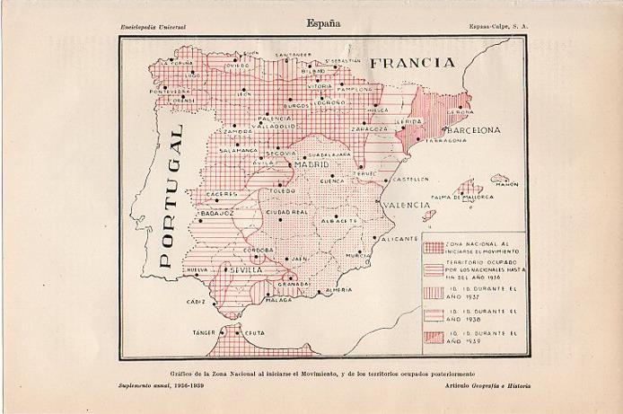 LAMINA V09600: Mapa de la Zona Nacional durante la Guerra Civil