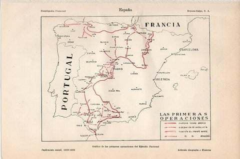 LAMINA V09603: Mapa de las primeras operaciones del Ejercito Nacional en la Guerra Civil