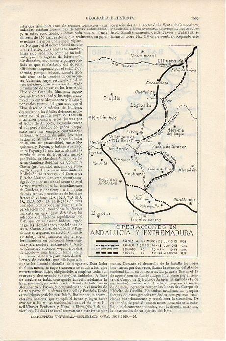 LAMINA V09609: Mapa de las operaciones en Andalucia y Extremadura en 1938