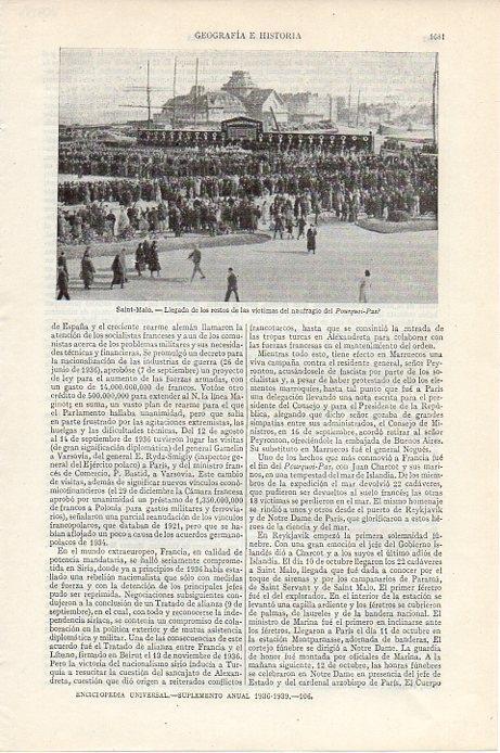 LAMINA V09585: Llegada de las victimas del naufragio del Pourquoi Pas en Saint-Malo