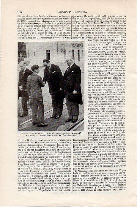 LAMINA V09653: Rey Pedro II junto a Stoyadinovitch en Belgrado