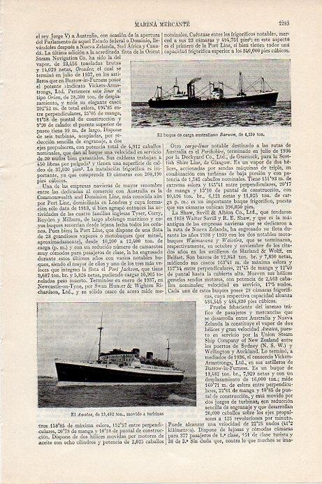 LAMINA V09667: Buque Barwon y Awatea
