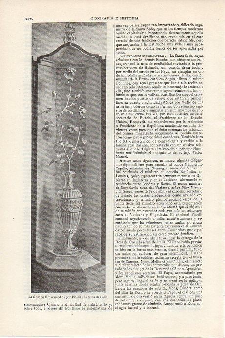 LAMINA V09643: La Rosa de Oro de Pio XI a la reina de Italia