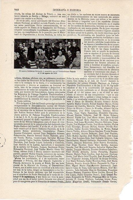 LAMINA V09566: Gobierno presidido por Franco en Agosto de 1939