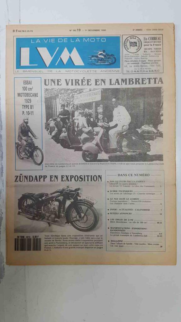 La vie de la moto  LVM numero 90/19, 1 novembre 1990 - Le periple transalpin du Lambretta Club