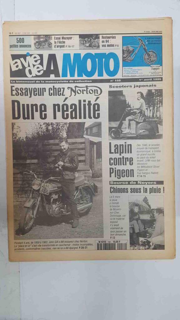 Revista, Magazine: La Vie de la Moto num 158, 1 avril 1995 - Essayeur chez Norton dure réalite, Lapin contre Pigeon