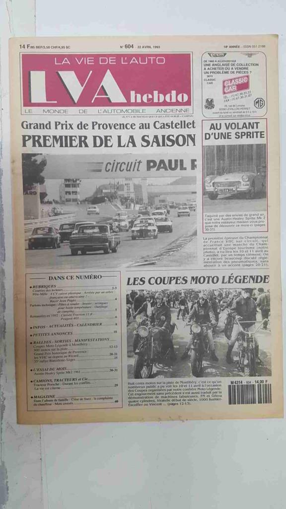 Revista, Magazine: La Vie de l'Auto LVA Hebdo num 604, 22 avril 1993 - Grand Prix de Provence au Castellet Premier de la Saison