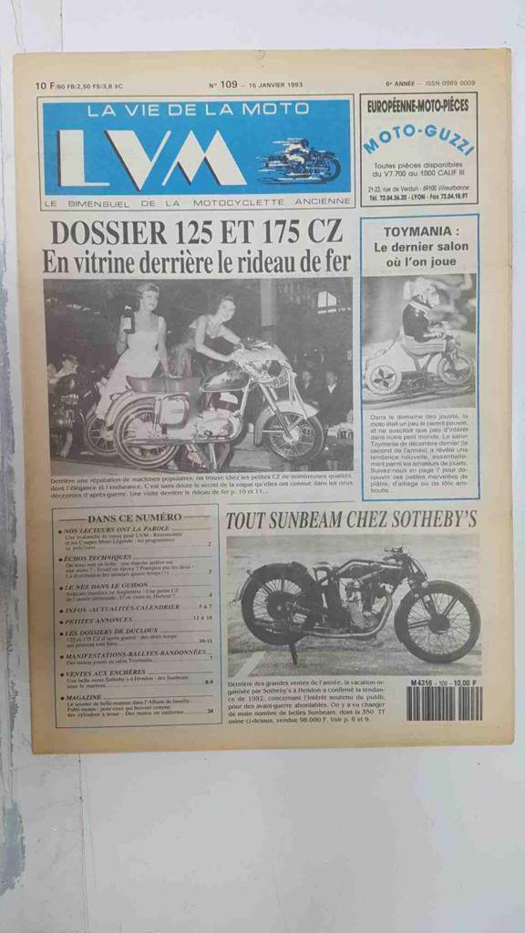 La vie de la moto  LVM numero 109, 15 janvier 1993 - Dossier 125 et 175 CZ, en vitrine derrière le rideau de fer
