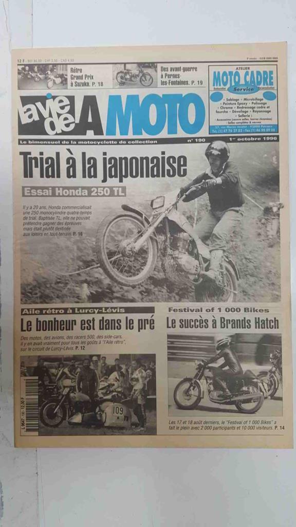 Revista, Magazine: La Vie de la Moto num 190, 1er octubre 1996 - Trial a la japonaise, essai Honda 250 TL