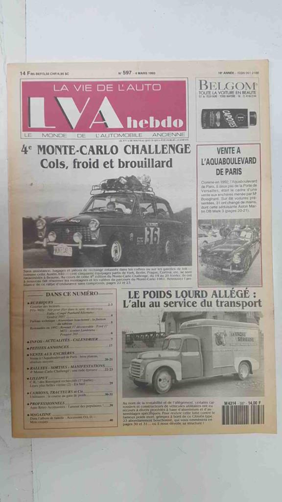 Revista, Magazine: La Vie de l'Auto LVA Hebdo num 597, 4 mars 1993. 4e Monte- Carlo challenge Cols, froid et brouillard