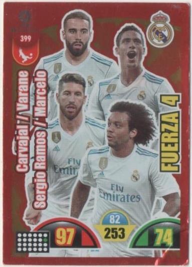 Cromo E00870: Album 2-Trading Car Game 2017-18, Carvajal-Varane-Sergio Ramos-Marcelo-FUERZA 4: Real Madrid. Defensa