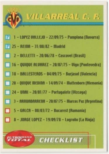 Cromo E00194: Fichas de la Liga 2003. Lista jugadores del Villareal C.F.