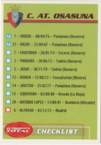 Cromo E00270: Fichas de la Liga 2003, Lista jugadores C.At. Osasuna