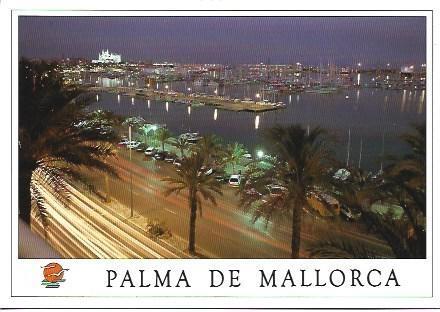 POSTAL L01494: Vista nocturna de Palma de Mallorca