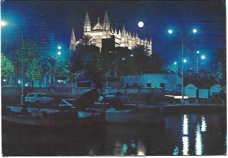POSTAL L00896: Vista nocturna de la catedral de Palma de Mallorca