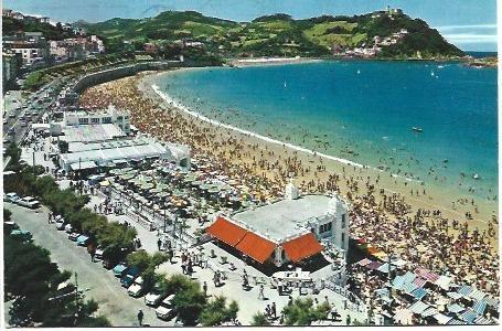 POSTAL L00904: Vista aerea de la playa de la Concha en San Sebastian