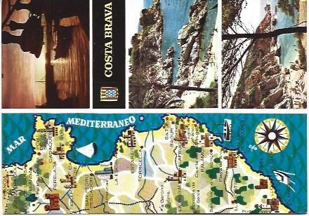 POSTAL L01092: Mapa y vistas de la Costa Brava