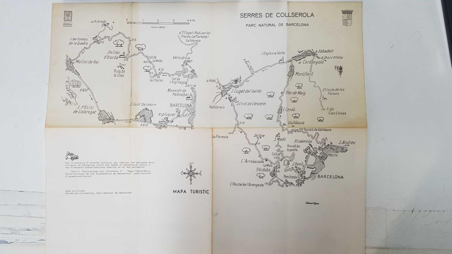 Mapa Turistic de la Serres de Collserola, parc natural de Barcelona