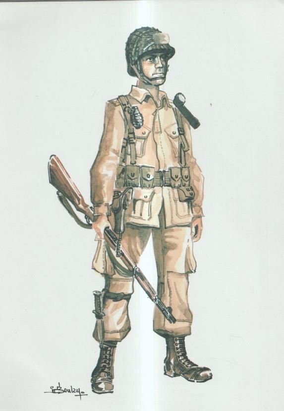 Lamina uniforme militar numerada 5 en trasera: Parachutiste d'une division aeroportee U.S.