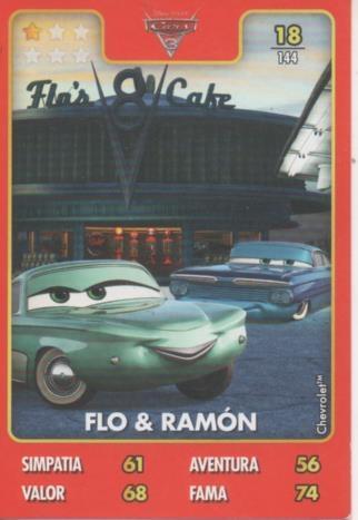 Cromo E001393: Trading Cards. Disney. Pixar. Cars nº 18, Flo & Ramón