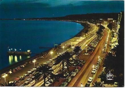 POSTAL L01975: Vista nocturna del Paseo Maritimo de Niza