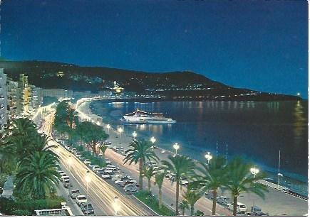POSTAL L01986: Paseo Maritimo de Niza, vista nocturna
