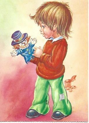 POSTAL L01871: Dibujo de niño con titere