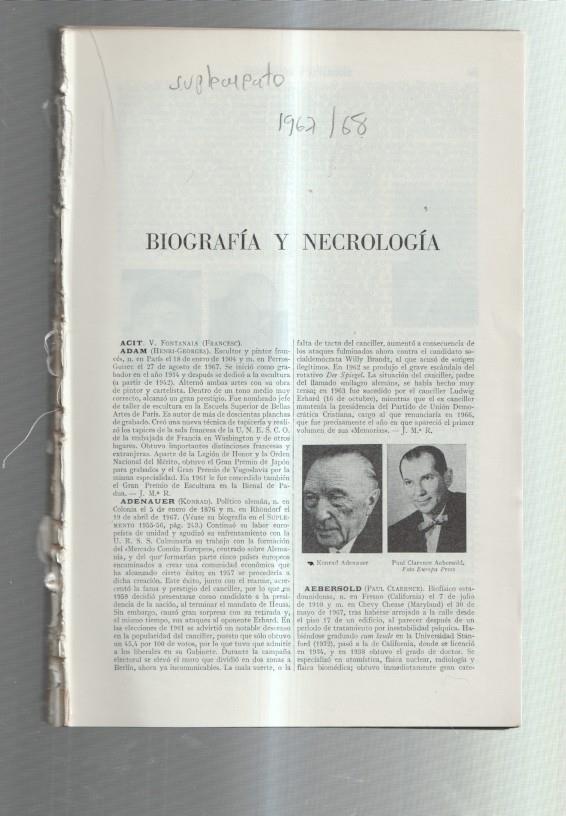Espasa: Biografia y Necrologia,  publicadas en suplemento anual 1967/1968