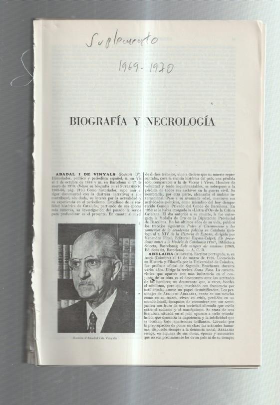 Espasa: Biografia y Necrologia,  publicadas en suplemento anual 1969/1970