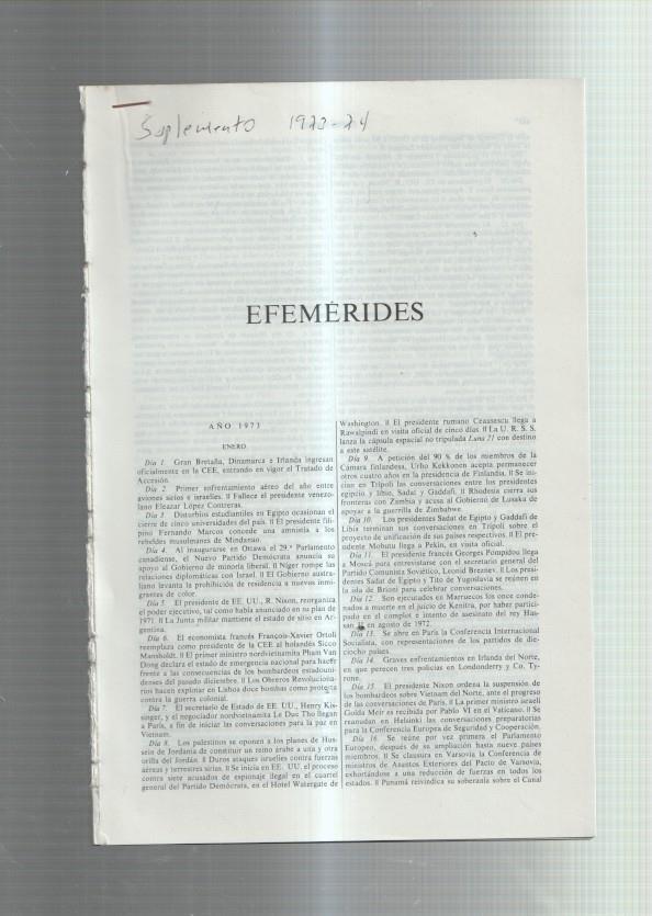 Espasa: Efemerides,  publicadas en suplemento anual 1973/1974