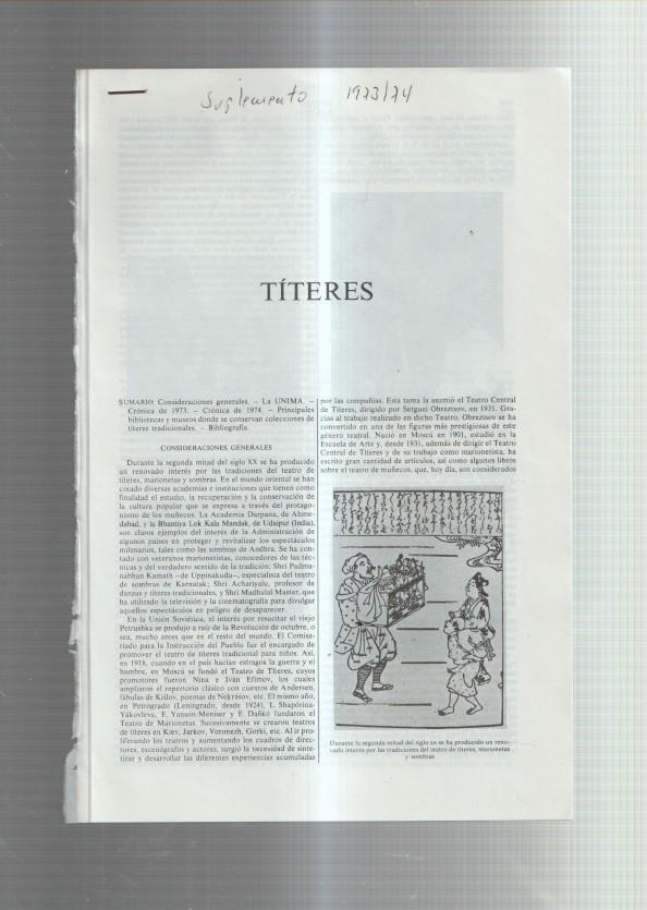 Espasa: TITERES, publicadas en suplemento anual 1973/1974