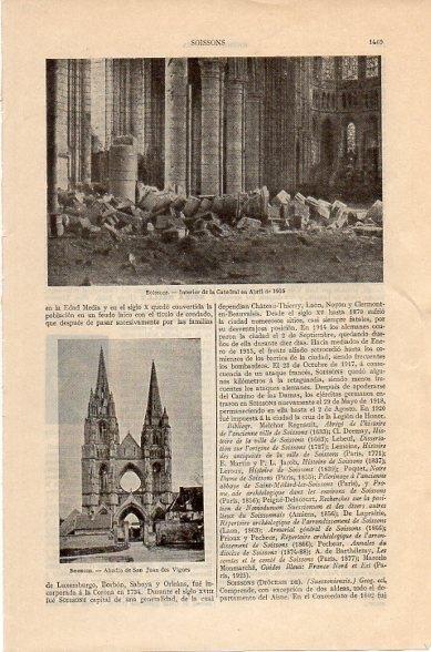 LAMINA V10561: Interior de la catedral de Soissons en 1915