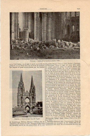 LAMINA V10561: Interior de la catedral de Soissons en 1915