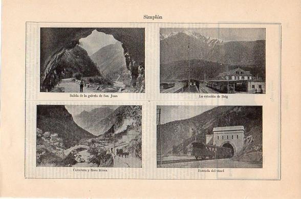 LAMINA V10424: Galeria de San Juan, estacion de Brig y carretera en Simplon, Suiza