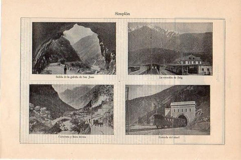 LAMINA V10424: Galeria de San Juan, estacion de Brig y carretera en Simplon, Suiza
