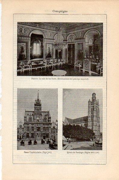 LAMINA V10686: Ayuntamiento e iglesia de Compiegne, Francia