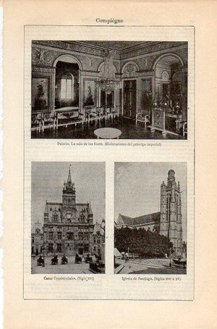 LAMINA V10686: Ayuntamiento e iglesia de Compiegne, Francia