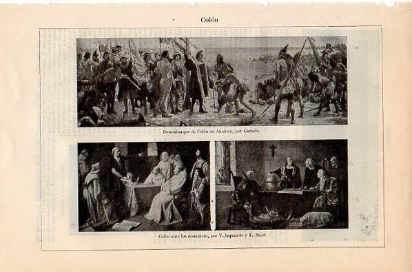 LAMINA V10598: Desembarque de Colon en America, por Garnelo