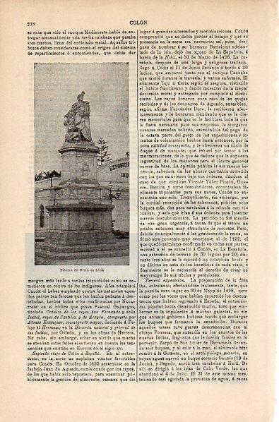 LAMINA V10600: Estatua de Colon en Lima