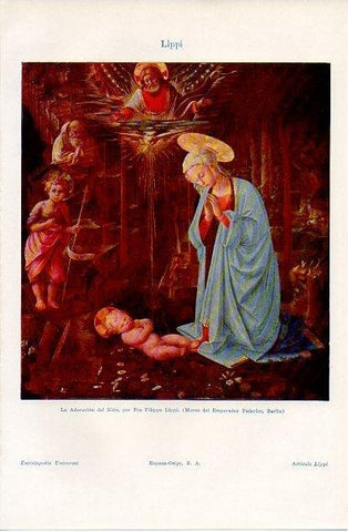 LAMINA V10200: La Adoracion del Niño, por Fra Filippo Lippi