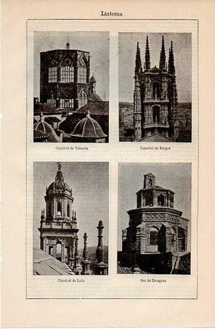 LAMINA V10190: Linterna de las catedrales de Valencia, Burgos, Leon y Zaragoza