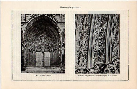 LAMINA V10138: Puerta y portico de la catedral de Lincoln, Inglaterra