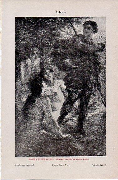 LAMINA V10335: Sigfrido y las hijas del Rhin, litografia por Fantin-Latour